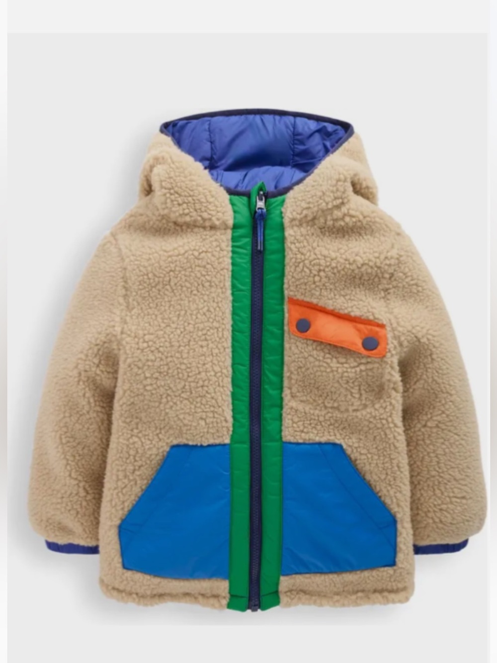 Mini Boden Boy’s Reversible Cozy Borg Jacket Sherpa Color Block Size 6-7Y NWT
I